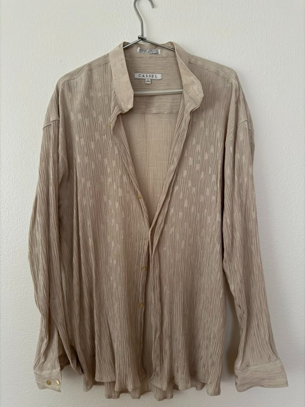 Vintage Cassel Beige Textured Oversized Button Down Blouse Size L